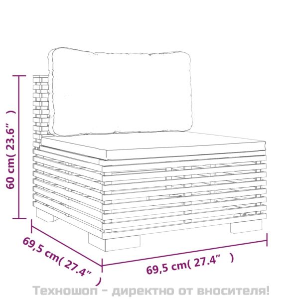Градински комплект с възглавници, 7 части, тиково дърво масив