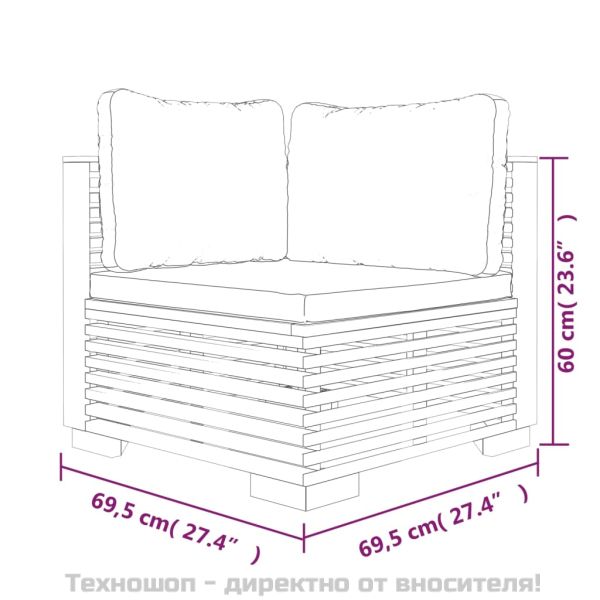 Градински комплект с възглавници, 7 части, тиково дърво масив