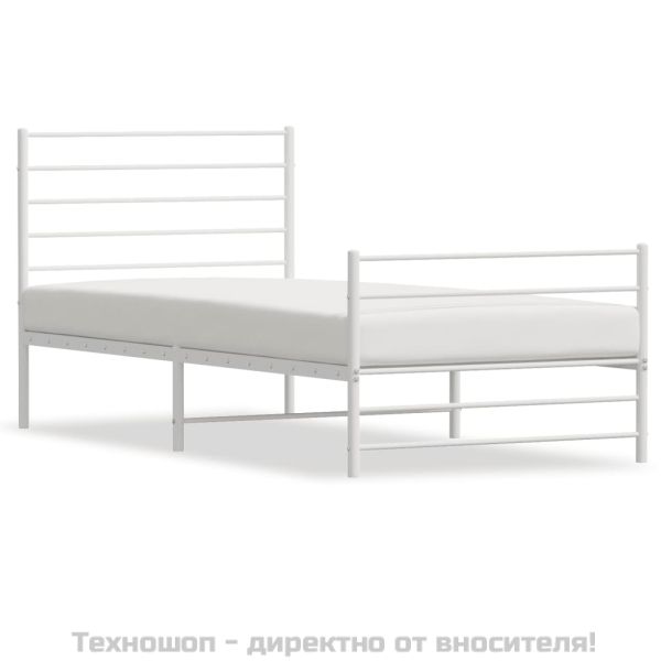 Метална рамка за легло с горна и долна табла, бяла, 100x190 см