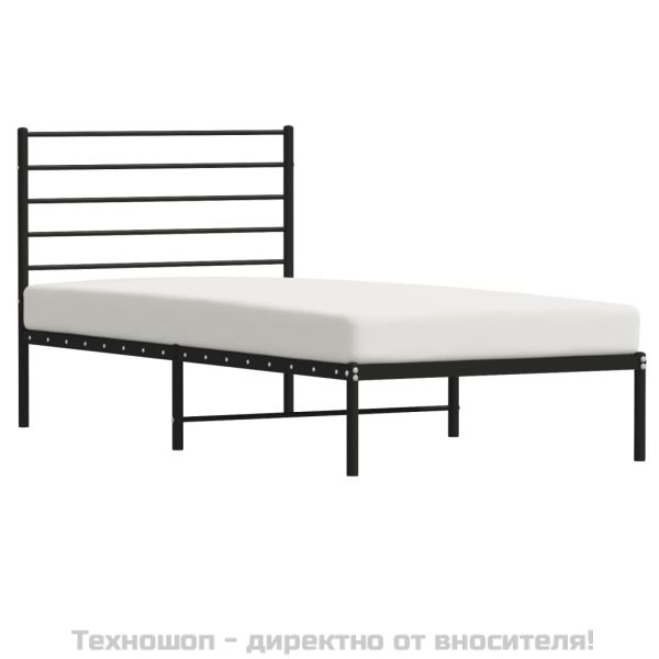 Метална рамка за легло с горна табла, черна, 100x190 см