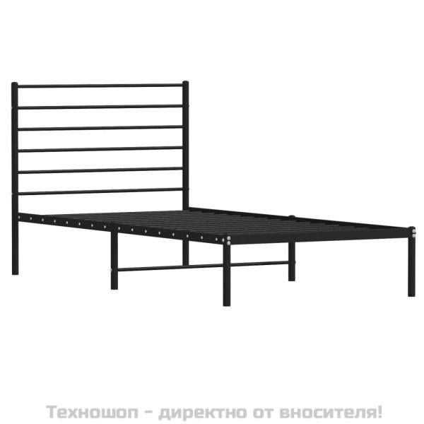 Метална рамка за легло с горна табла, черна, 100x190 см