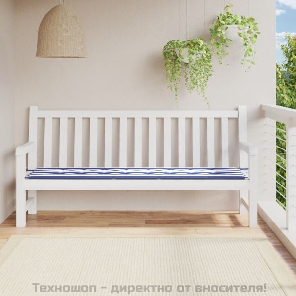 Възглавница за градинска пейка синьо/бяло райе 200x50x3 см плат