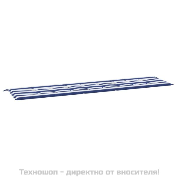Възглавница за градинска пейка синьо/бяло райе 200x50x4 см плат