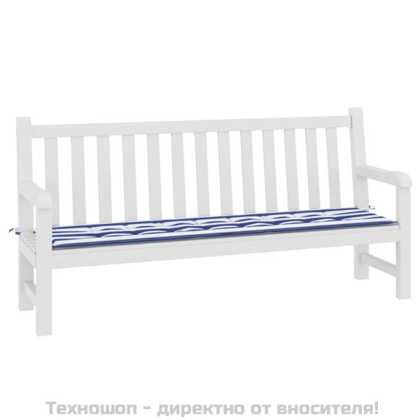 Възглавница за градинска пейка синьо/бяло райе 200x50x4 см плат