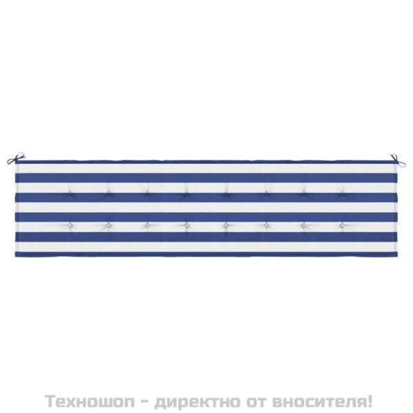 Възглавница за градинска пейка синьо/бяло райе 200x50x4 см плат