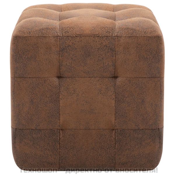 Пуфове, 2 бр, кафяви, 30x30x30 см, изкуствен велур