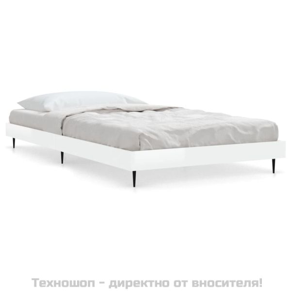 Рамка за легло, бял гланц, 90x190 см, инженерно дърво