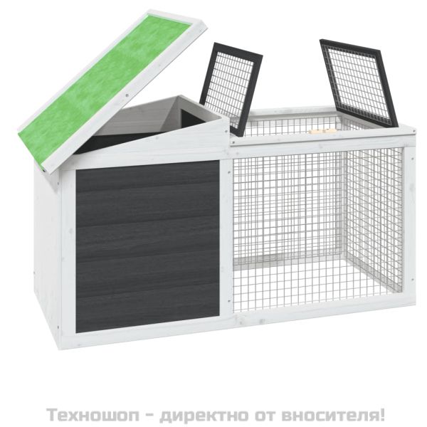 Клетка за зайци сива 100,5x54x55 см борово дърво масив