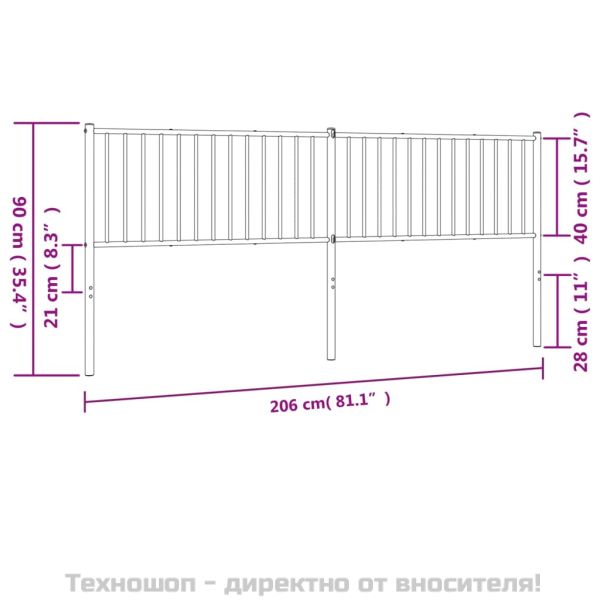 Метална табла за глава, черна, 200 см