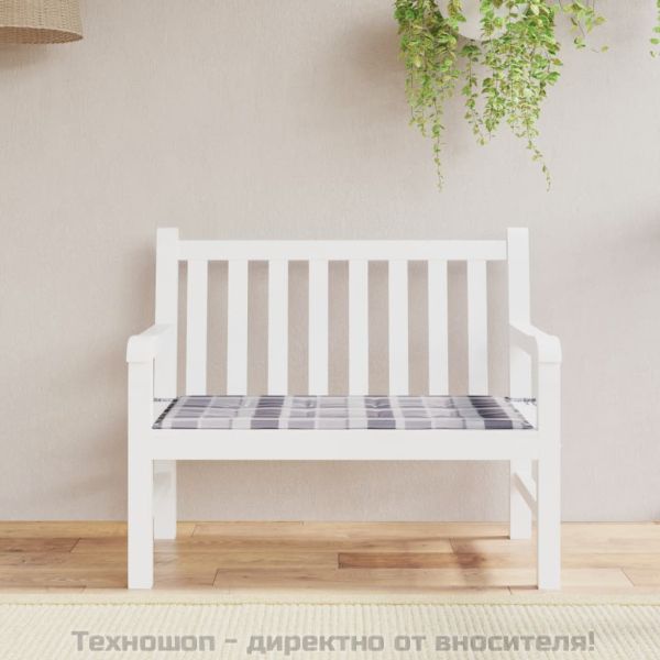 Възглавница за пейка сиво каре 120x50x4 см оксфорд плат