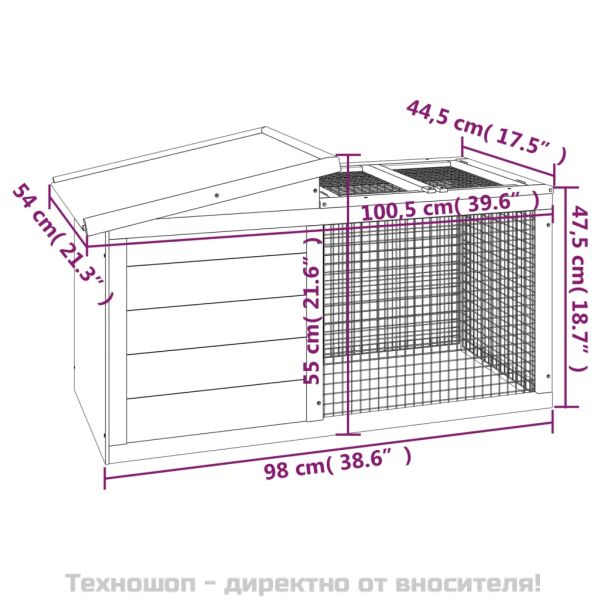 Клетка за зайци мока 100,5x54x55 см борово дърво масив