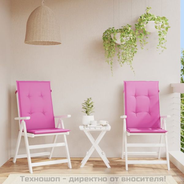 Възглавници за столове с облегалки 2 бр розови 120x50x3 см плат