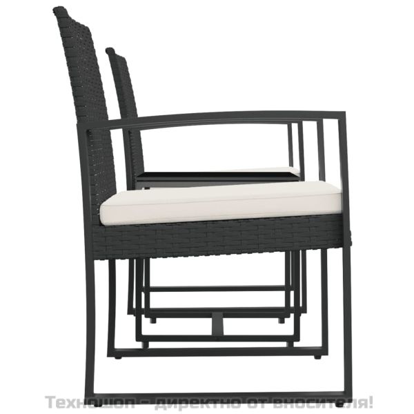 Градински комплект от 3 части с възглавници черен PP ратан