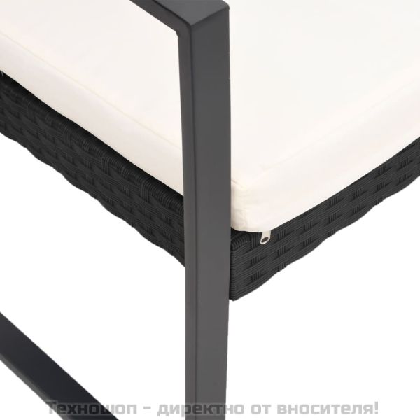 Градински комплект от 3 части с възглавници черен PP ратан