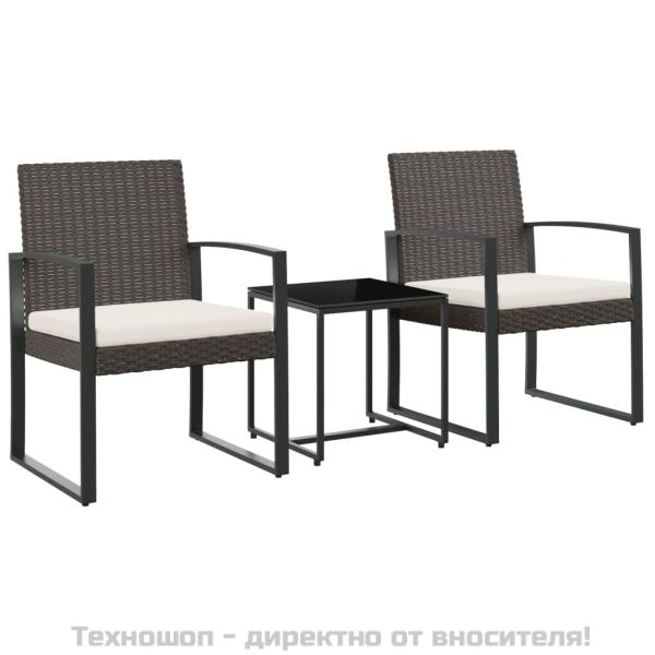 Градински комплект от 3 части с възглавници кафяв PP ратан