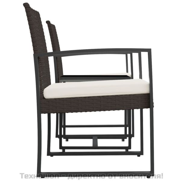 Градински комплект от 3 части с възглавници кафяв PP ратан