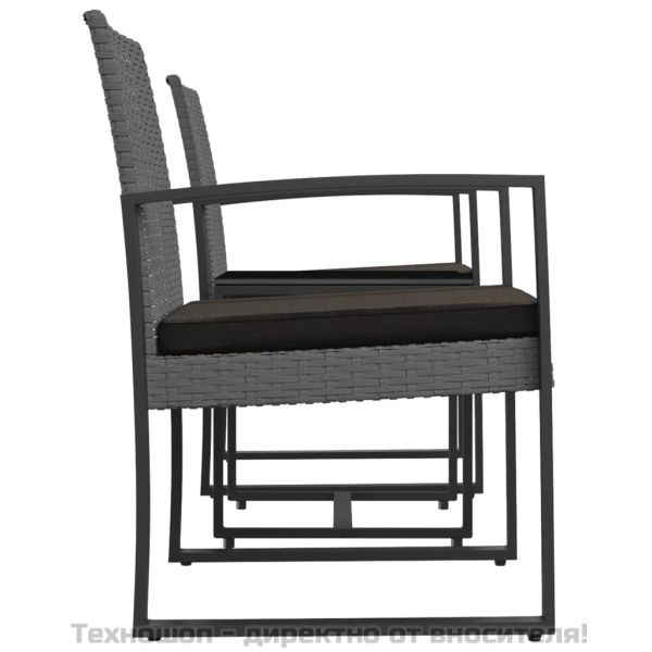 Градински комплект от 3 части с възглавници тъмносив PP ратан