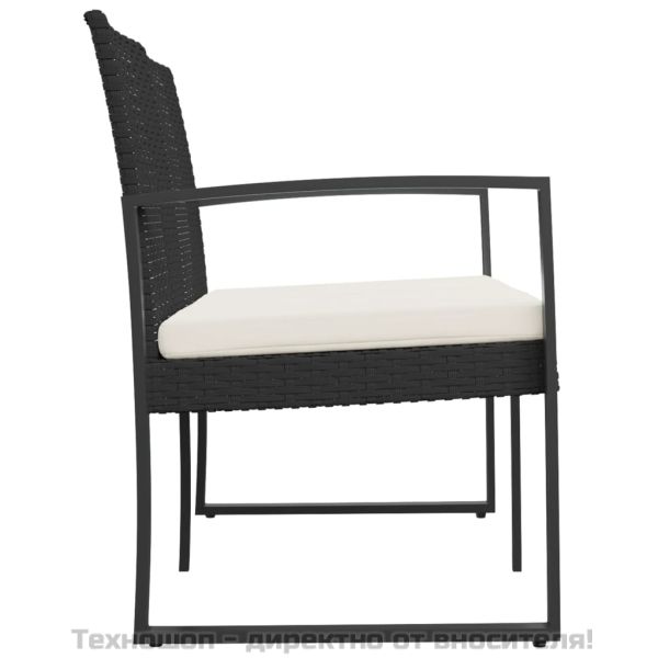 2-местна градинска пейка с възглавници, черна, PP ратан