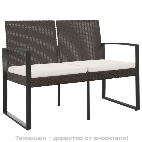 2-местна градинска пейка с възглавници, кафява, PP ратан