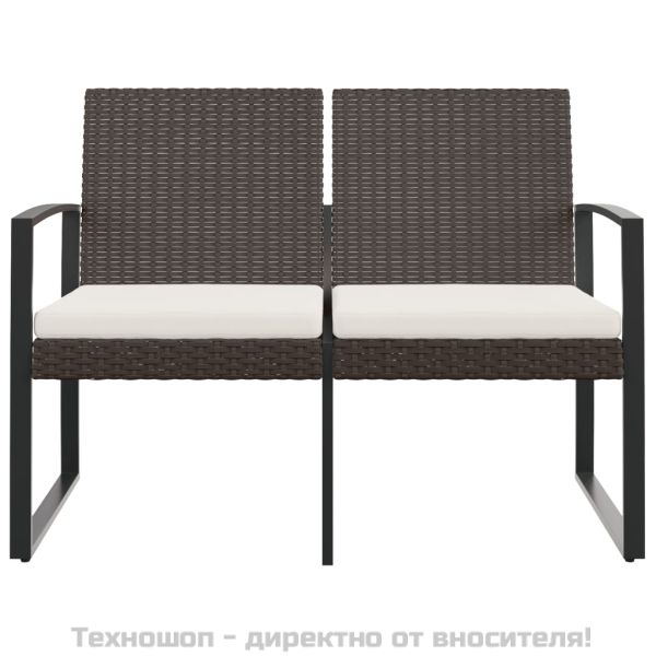 2-местна градинска пейка с възглавници, кафява, PP ратан