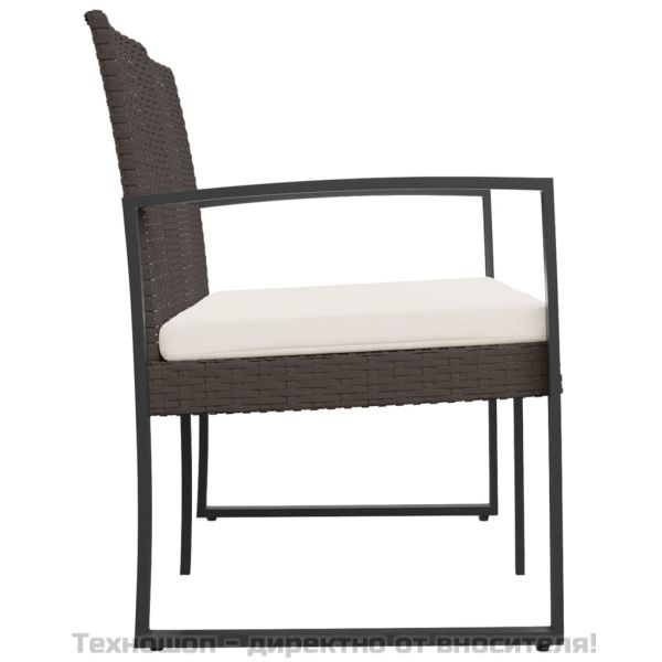 2-местна градинска пейка с възглавници, кафява, PP ратан