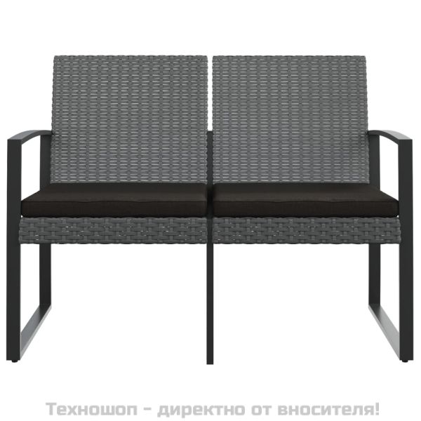 2-местна градинска пейка с възглавници, тъмносива, PP ратан