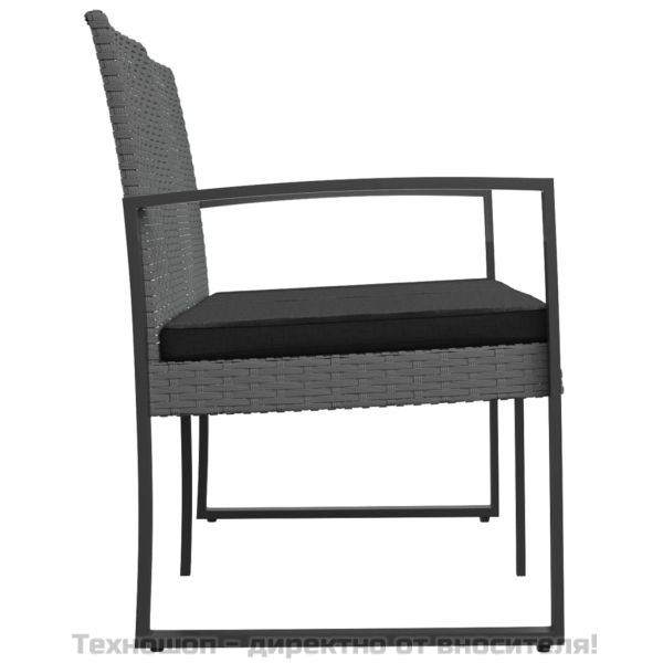 2-местна градинска пейка с възглавници, тъмносива, PP ратан
