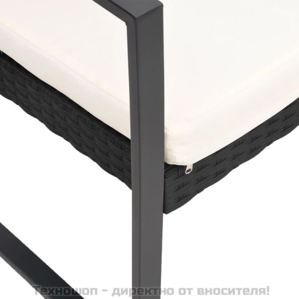 3-местна градинска пейка с възглавници, черна, PP ратан