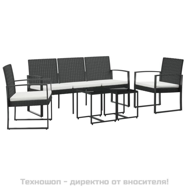 Градински комплект от 5 части с възглавници черен PP ратан