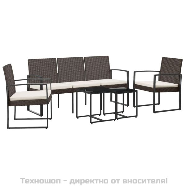 Градински комплект от 5 части с възглавници кафяв PP ратан
