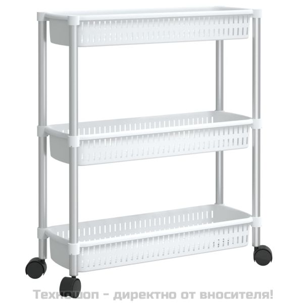 3-етажна количка за съхранение, сребристо и бяло, алуминий