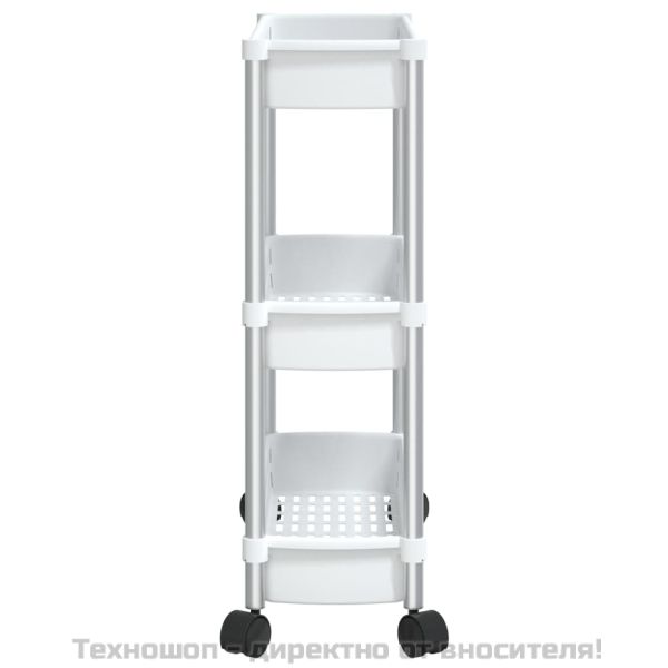 3-етажна количка за съхранение, сребристо и бяло, алуминий