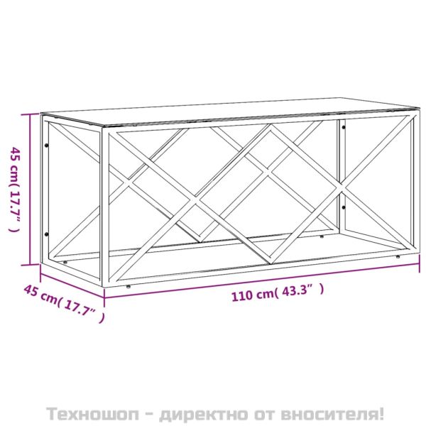 Маса за кафе 110x45x45 cм неръждаема стомана и стъкло