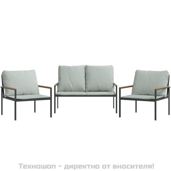 Градински комплект от 3 части с възглавници антрацит стомана