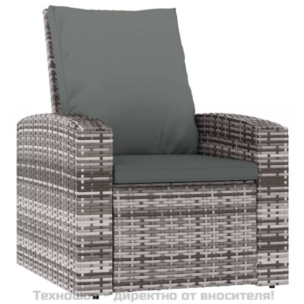 Градински накланящ се стол с възглавници сив полиратан