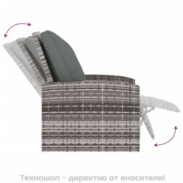 Градински накланящ се стол с възглавници сив полиратан