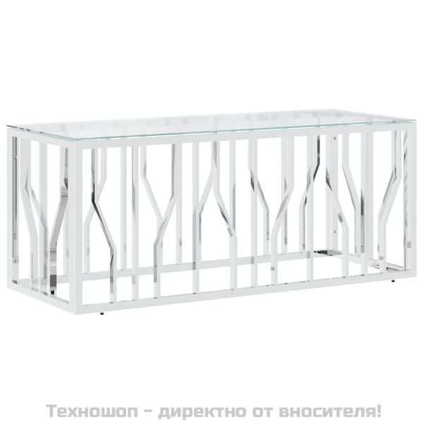 Маса за кафе 110x45x45 cм неръждаема стомана и стъкло