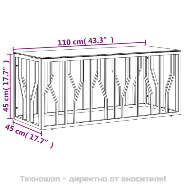 Маса за кафе 110x45x45 cм неръждаема стомана и стъкло