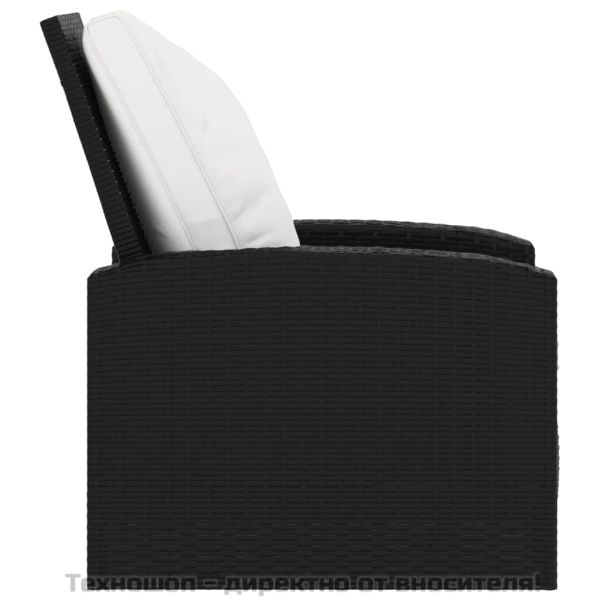 Градински накланящ се стол с възглавници черен полиратан