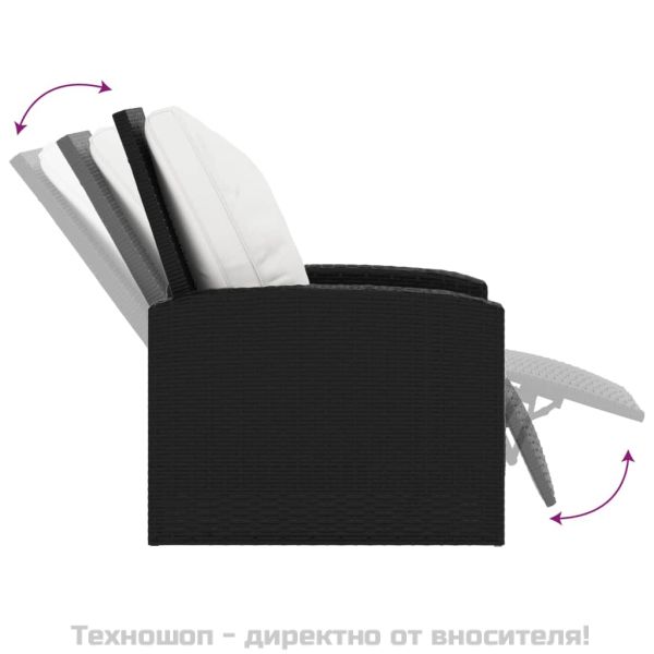 Градински накланящ се стол с възглавници черен полиратан
