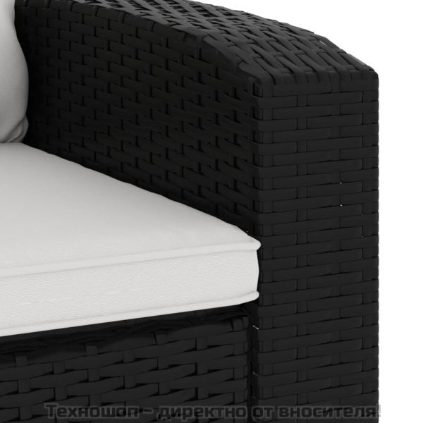 Градински накланящ се стол с възглавници черен полиратан