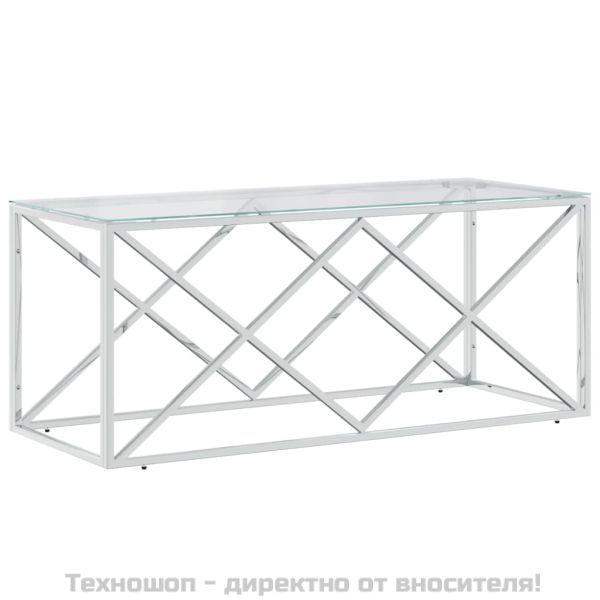Маса за кафе 110x45x45 cм неръждаема стомана и стъкло