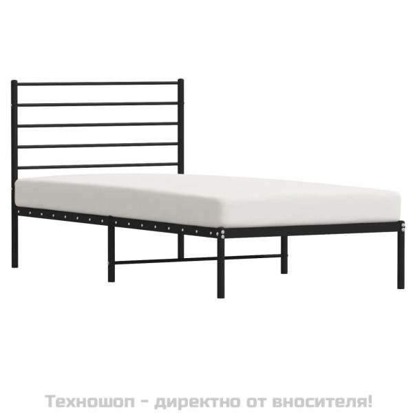 Метална рамка за легло с горна табла, черна, 100x200 см