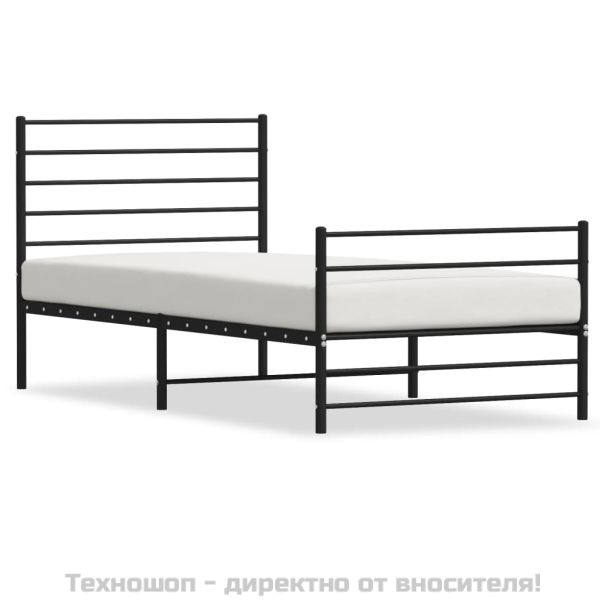 Метална рамка за легло с горна и долна табла, черна, 100x190 см