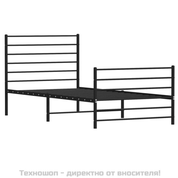 Метална рамка за легло с горна и долна табла, черна, 100x190 см