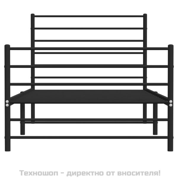 Метална рамка за легло с горна и долна табла, черна, 100x190 см