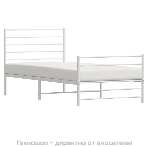 Метална рамка за легло с горна и долна табла, бяла, 100x200 см