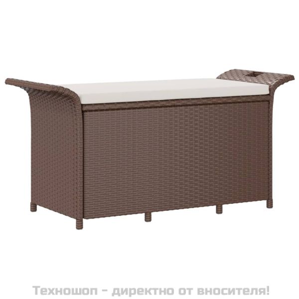 Градинска пейка с възглавница, кафява, 116x46x57 см, полиратан