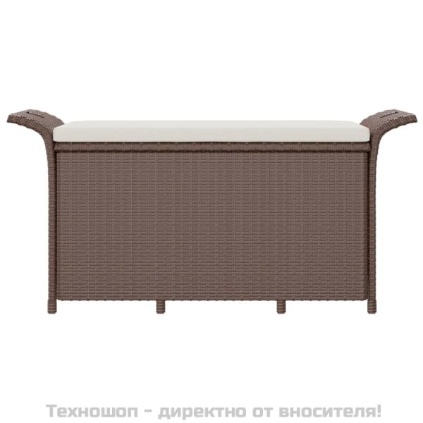 Градинска пейка с възглавница, кафява, 116x46x57 см, полиратан