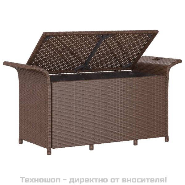 Градинска пейка с възглавница, кафява, 116x46x57 см, полиратан